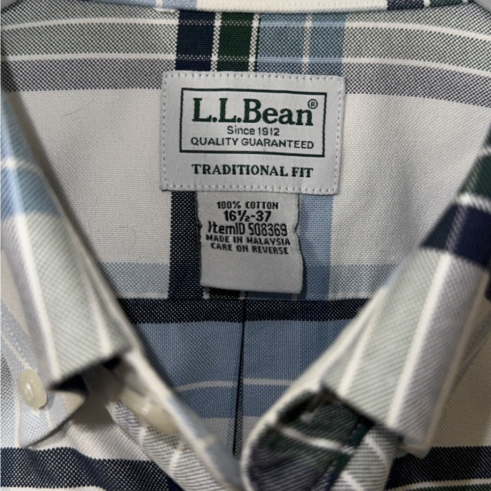 L.L. Bean Men's Blue and Black Plaid Button-Down Shirt - Picture 3 of 3